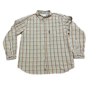 Columbia Long Sleeve Plaid Button down collar Blue Gray Orange White 1X